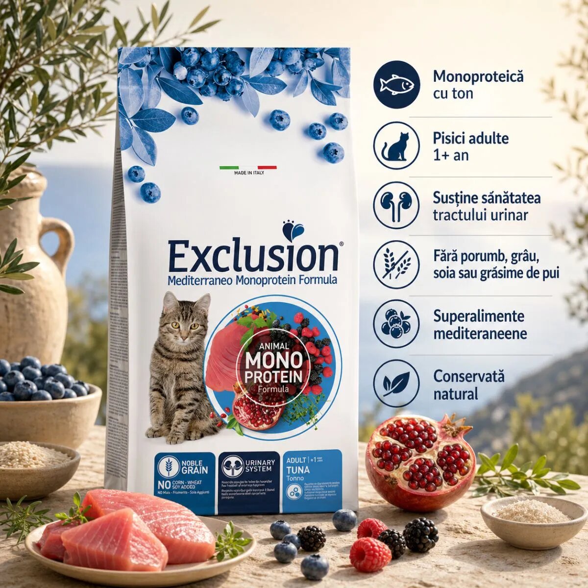 EXCLUSION Mediterraneo Monoprotein Formula Ton hrană uscată monoproteică pisici 1.5kg